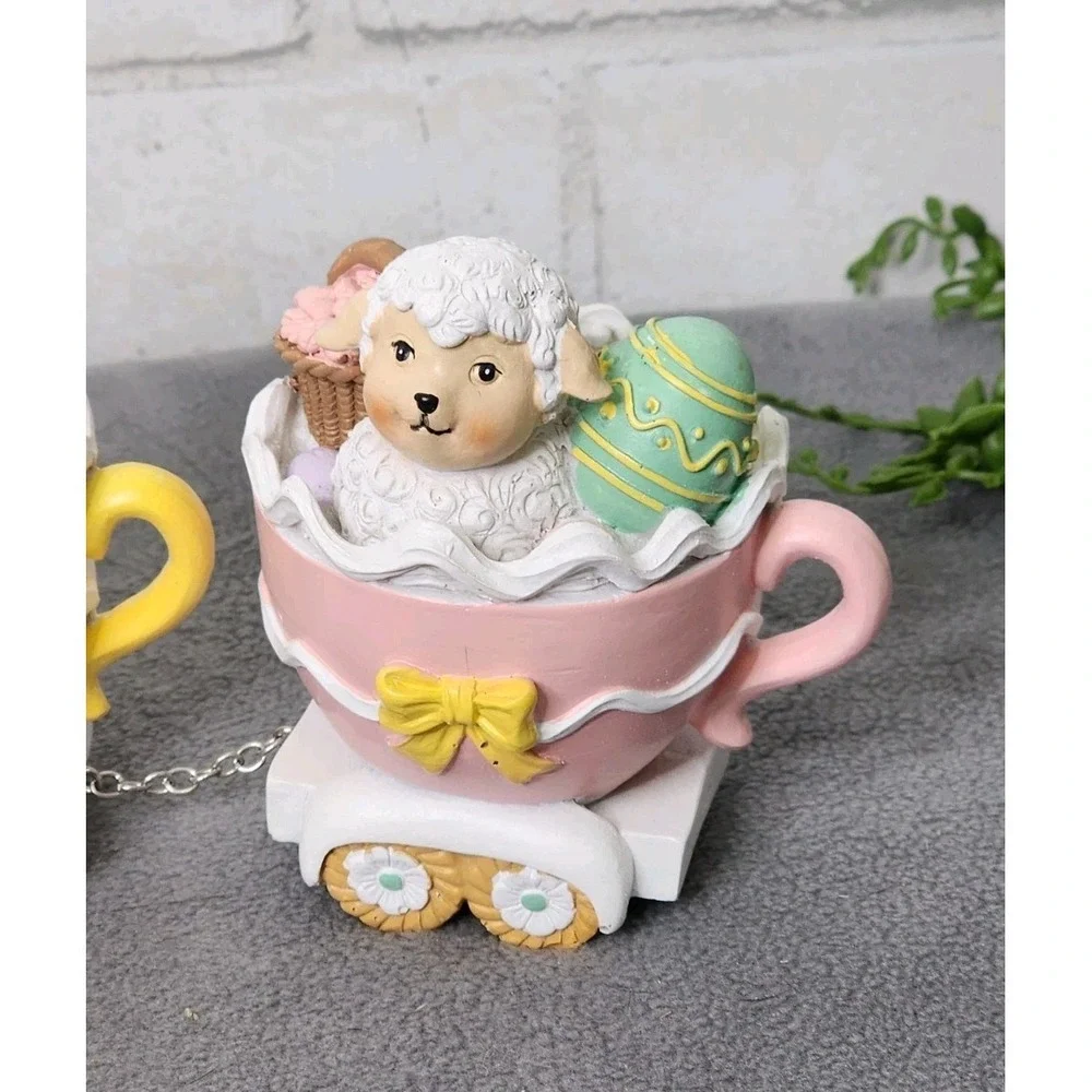 Easter Pastel Sugar Cookie Bow Teacups Train 4 pc Bunny Chick Lamb 16